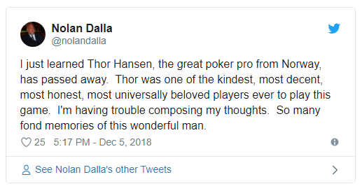 扑克圈哀悼Thor Hansen的离世
