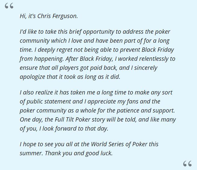 Chris Ferguson：7年沉默后首度公开致歉扑克圈